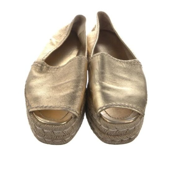 Prada Gold Metallic Peep-Toe Espadrilles